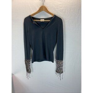 Daniela Bizzi made in Italy Long sleeve Loose woven contrast cuff top size 42/ S